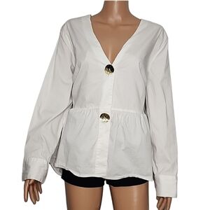 Soft Surrounding Blouse Womens 1X White Gold Buttons LOLA Stretch Top long sleev